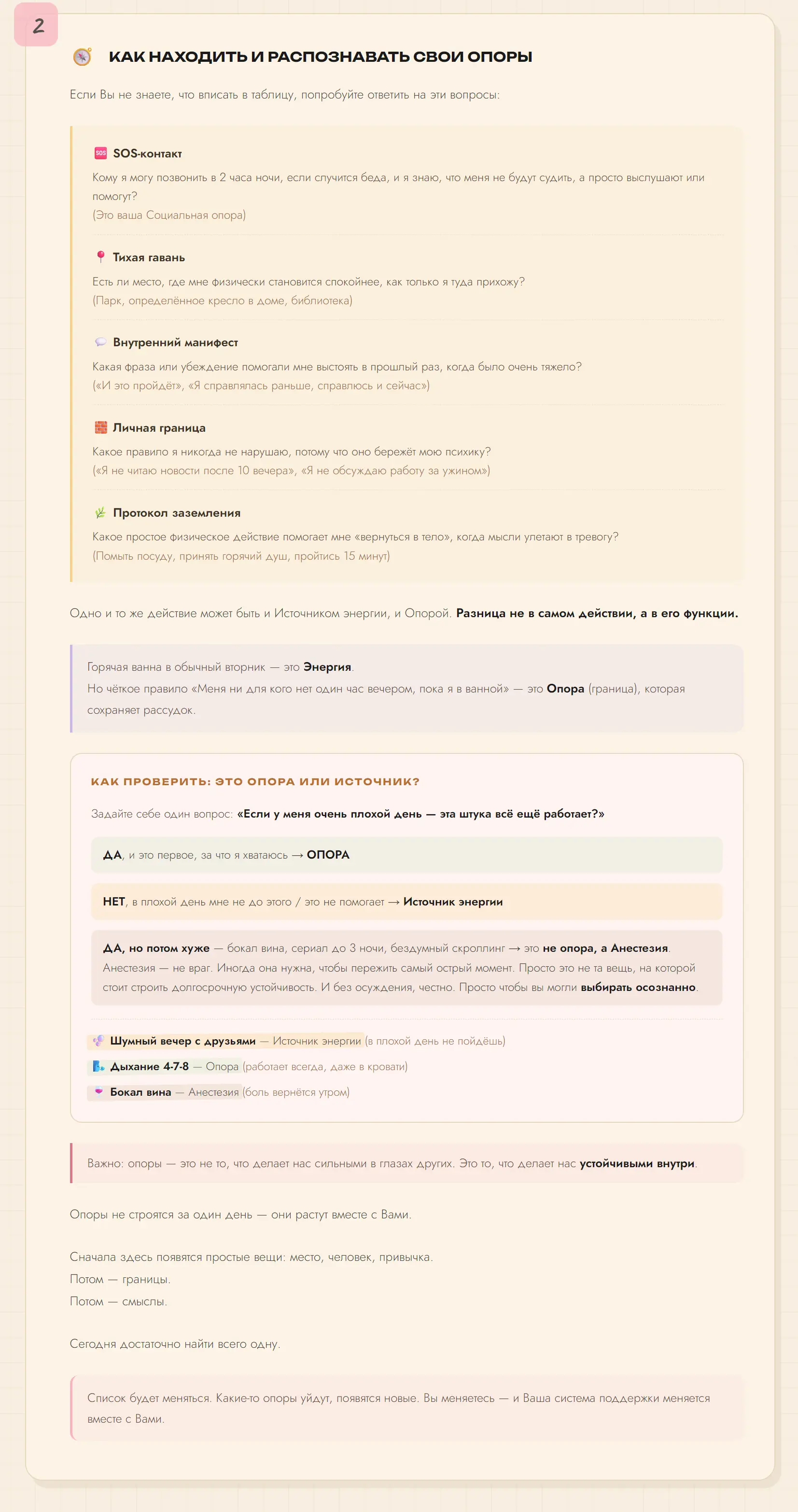 Как находить и записывать свои опоры — руководство в шаблоне Эмоциональная Гавань